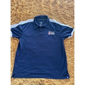 Team Apparel Polo Shirt Mens XL Navy Team USA Olympic Games Short Sleeve Pique